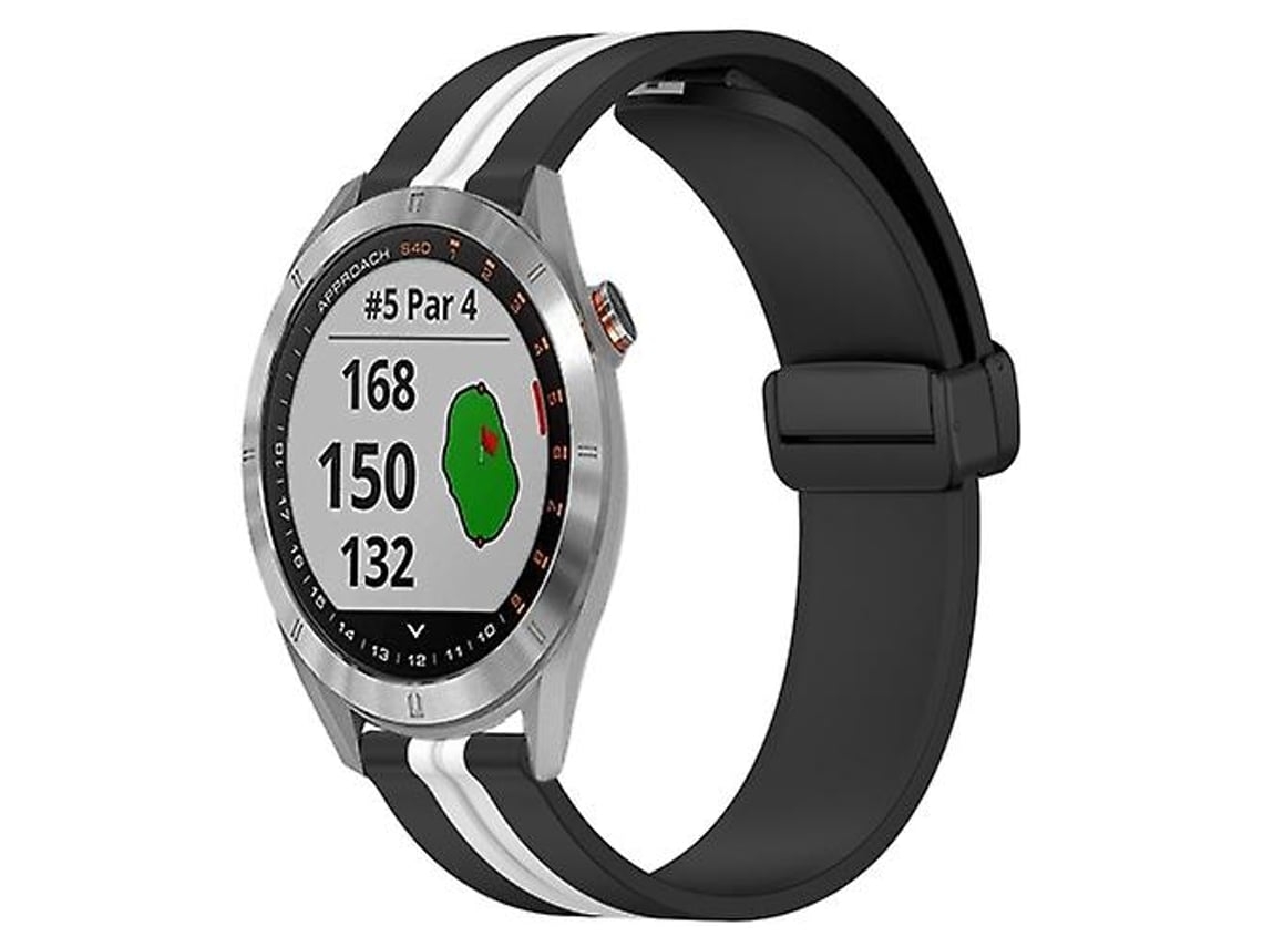 Pulseira De Relógio Silicone Preta/ Branca 20 Mm, Compatível Com Garmin Approach S40.