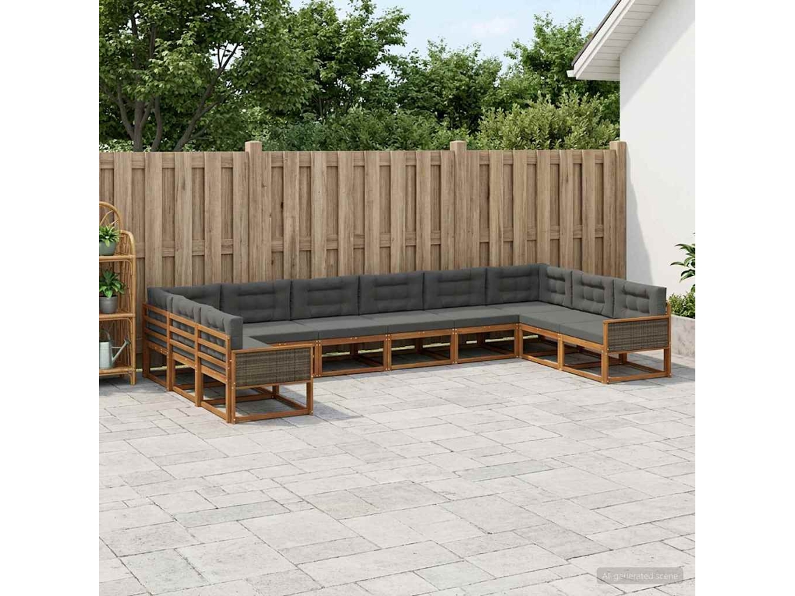 Vidaxl Conjunto De Sofás Para Exterior 10 Unid. Natural E Antracite