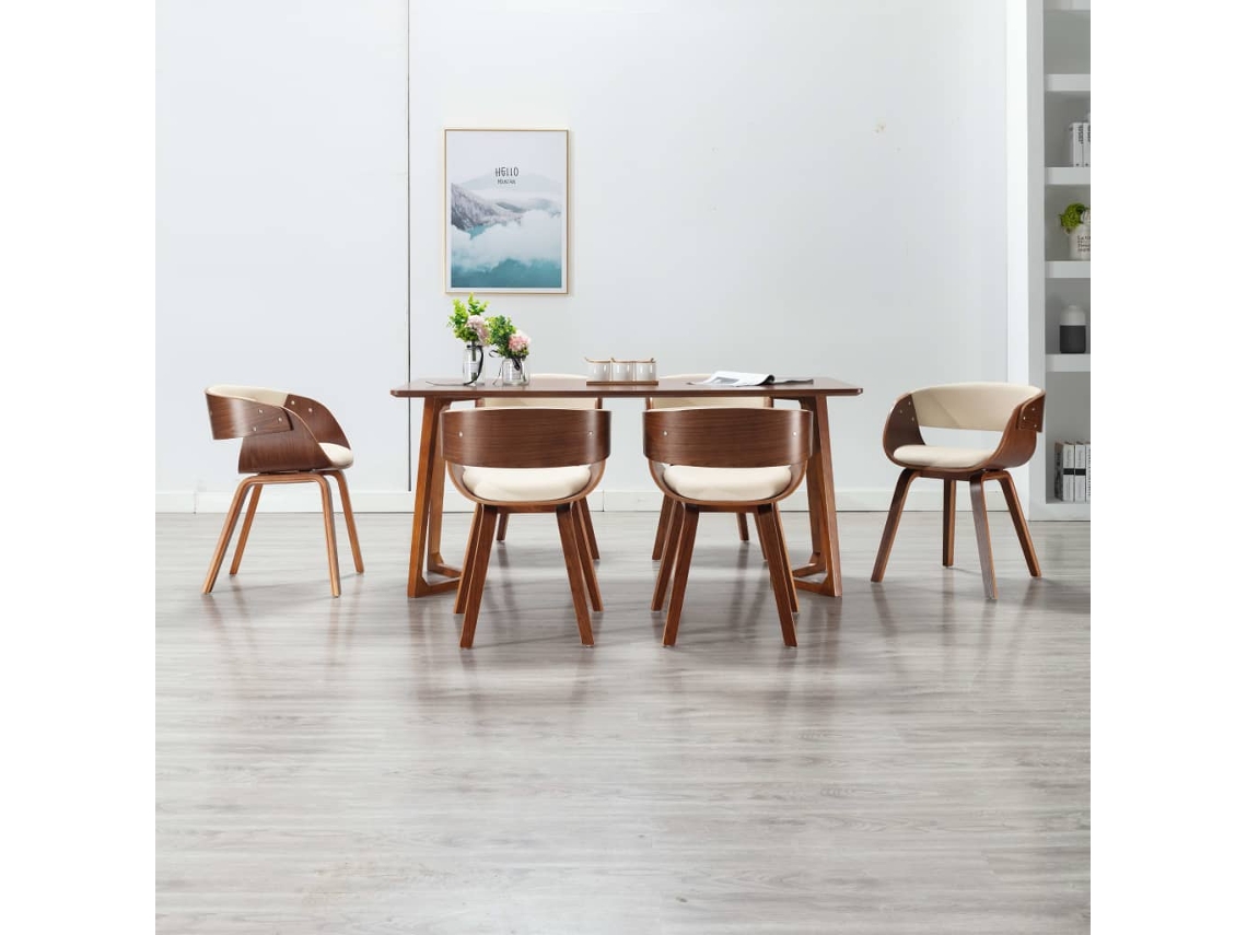 Vidaxl Cadeiras Jantar 6 Pcs Madeira Curvada E Couro Artificial Creme