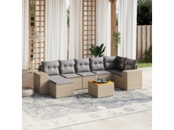 Vidaxl 8 Pcs Conjunto De Sofás P/ Jardim Com Almofadões Vime Pe Bege