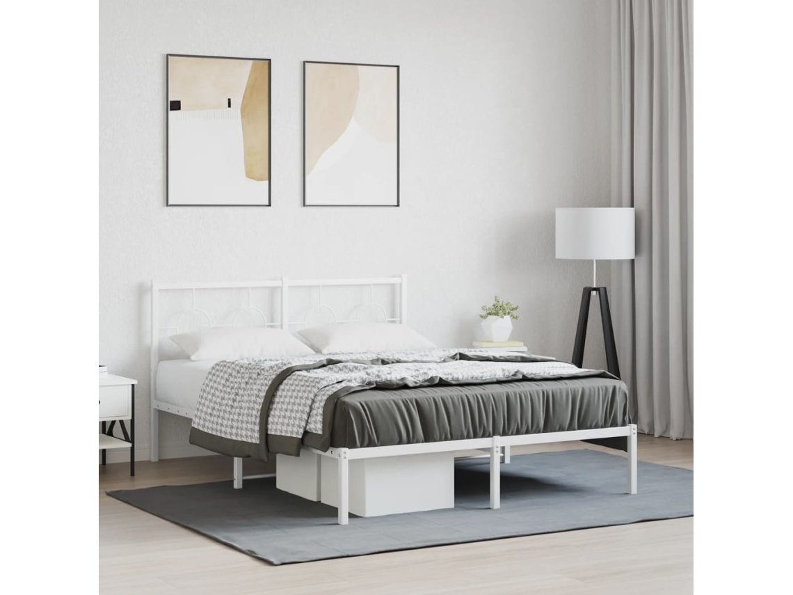 Estrutura De Cama Com Cabeceira 140x190 Cm Metal Branco