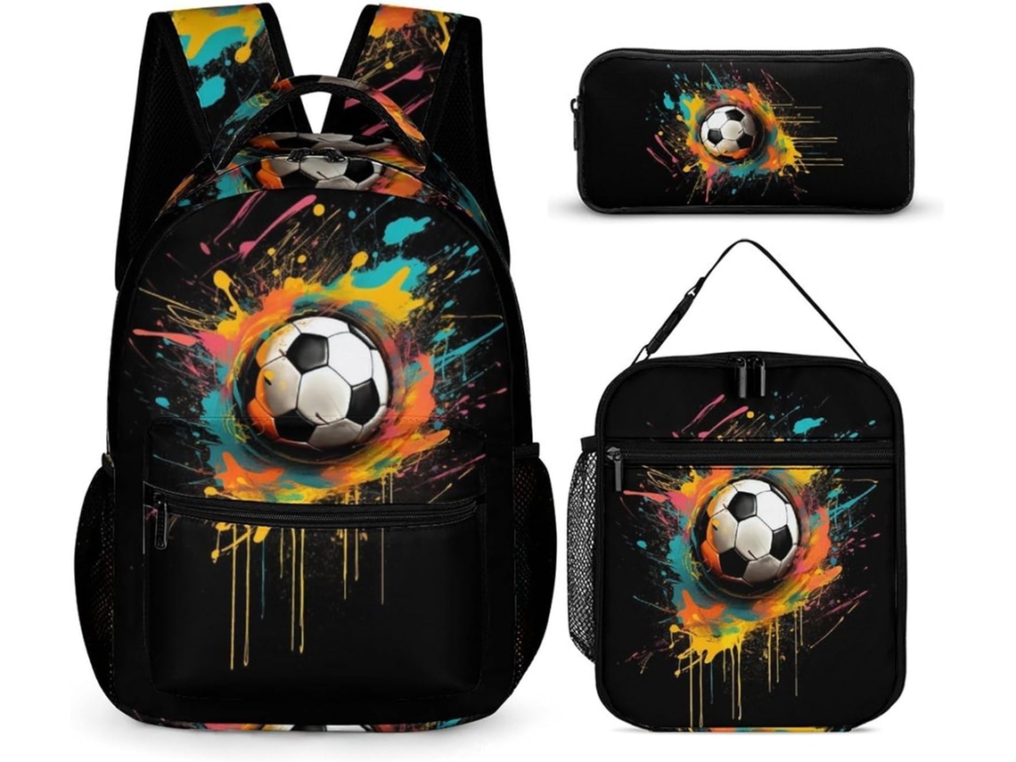 Conjunto Mochila Bola Futebol De 3 Peças Para Meninos Do Ensino Fundamental, Escolar Kawaii De Crianças, Leve