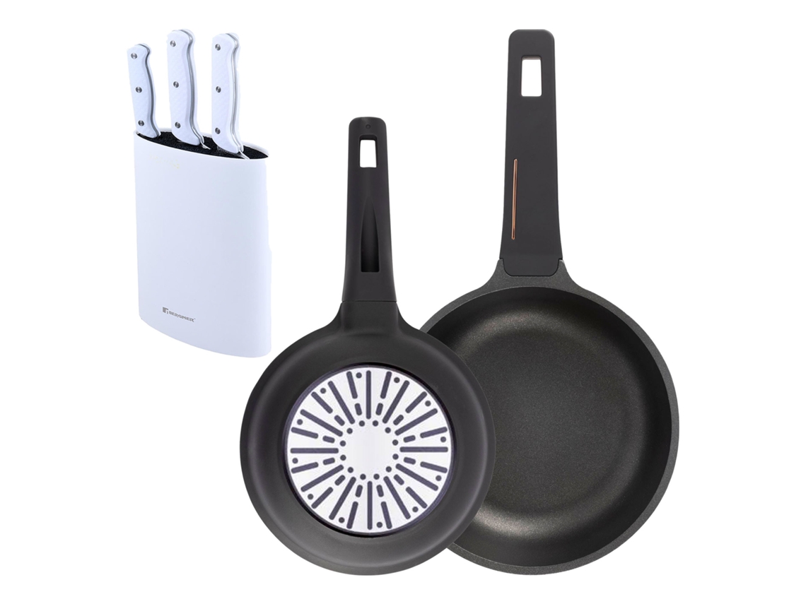 Frigideiras de Indução Copper BERGNER Ø20ø24cm e Facas de Cozinha