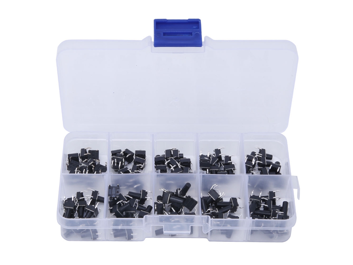 100pcs Interruptor Táctil Push Button Micro com 10 valores e caixa de plástico | S/MARCA