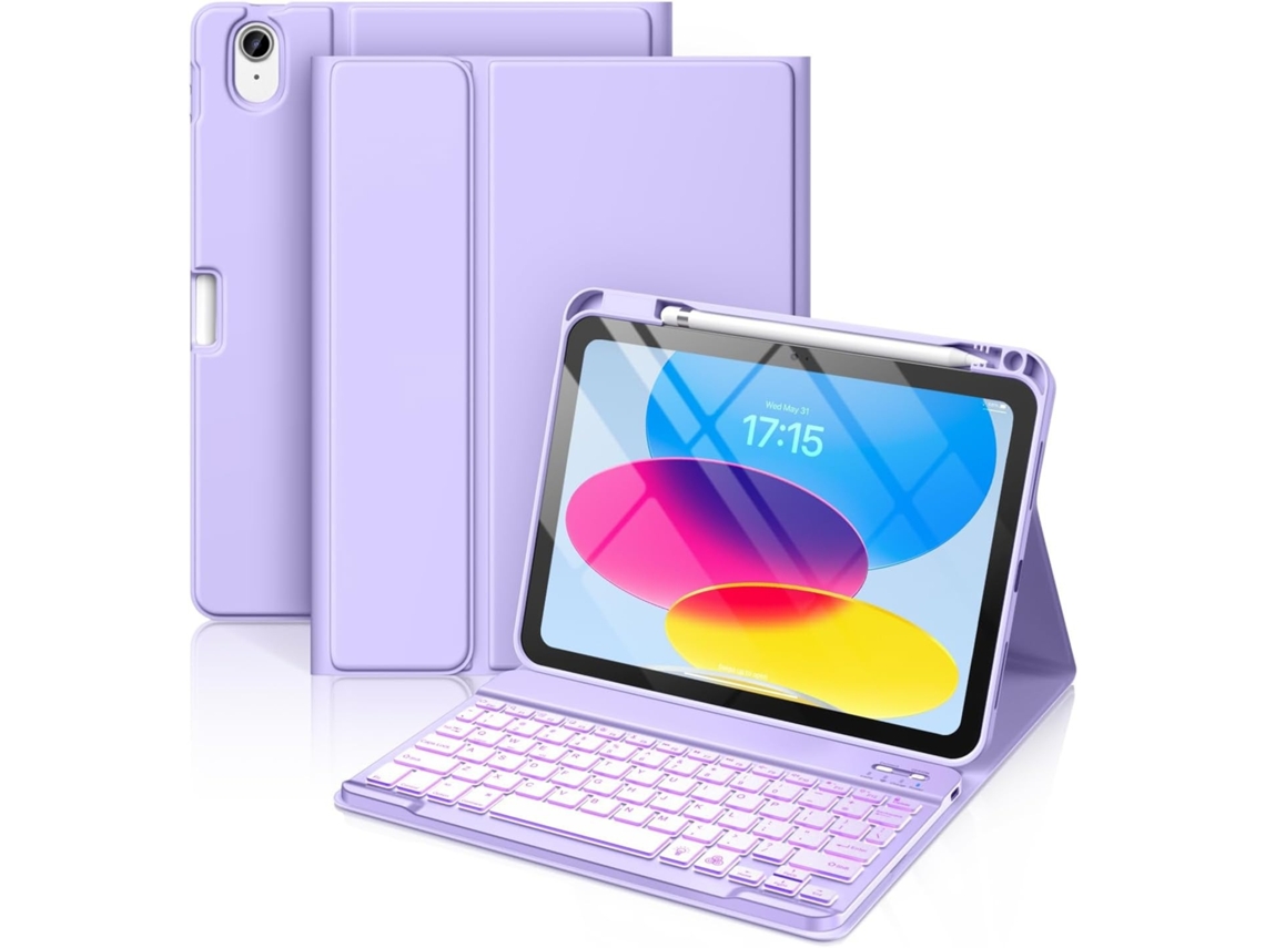 Capa Com Teclado Para Ipad 10ª/11ª Geração (10,9 Polegadas/11 Polegadas) Com Compartimento Para Caneta E Teclado Retroiluminado (roxo Claro)