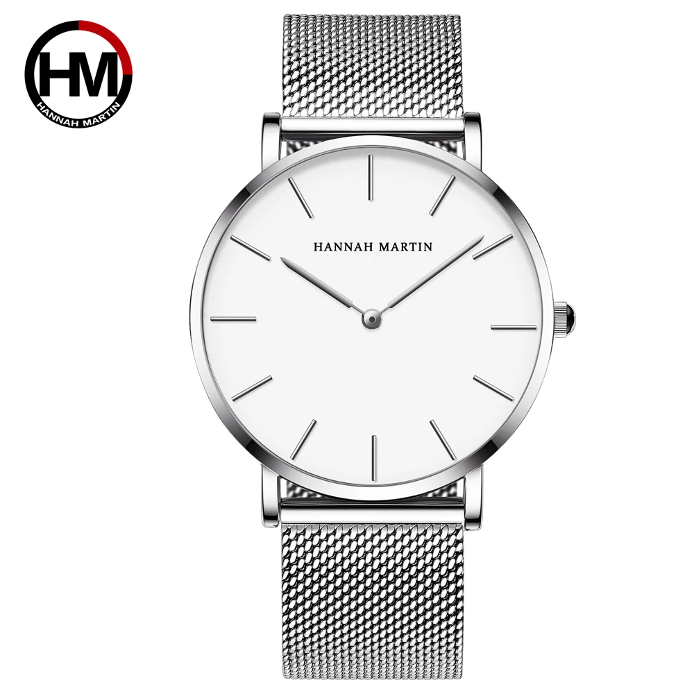 Relógio Masculino de Quartzo Ultrafino de Aço com Mostrador Branco MDUG (pulseira de Malha Prateada)