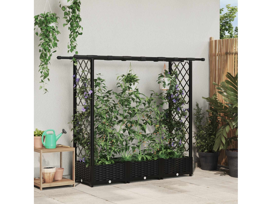 Vidaxl Cama Elevada Com Treliça E Telhado Preto 164 X 40 X 121 Cm Pp