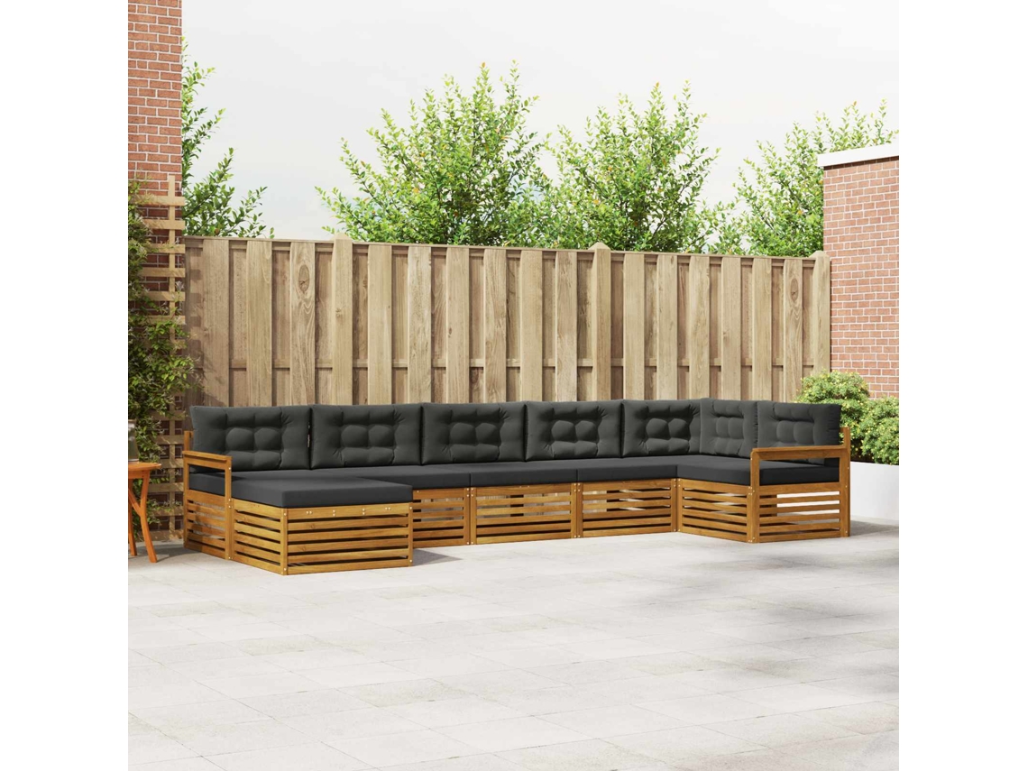 Vidaxl Conjunto De Sofás Para Exterior 7 Unid. Natural E Antracite