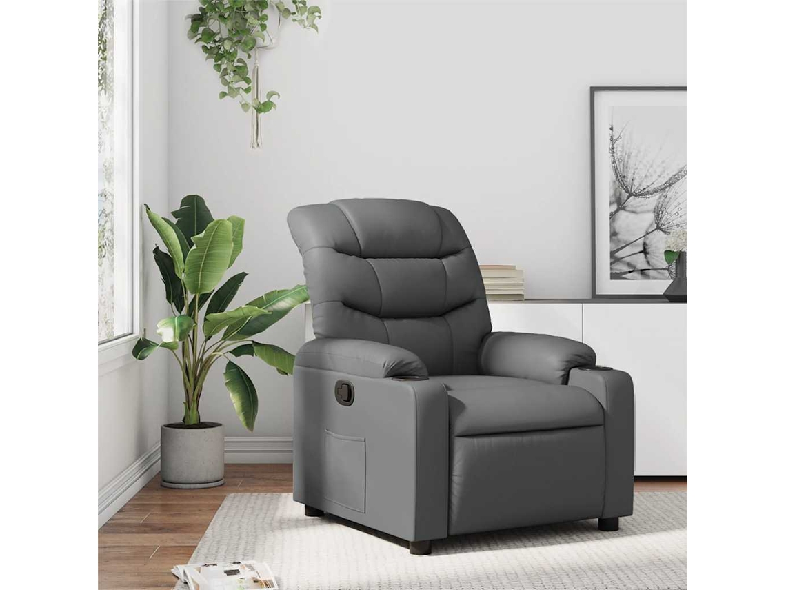 Vidaxl Poltrona Reclinável Couro Artificial Cinzento
