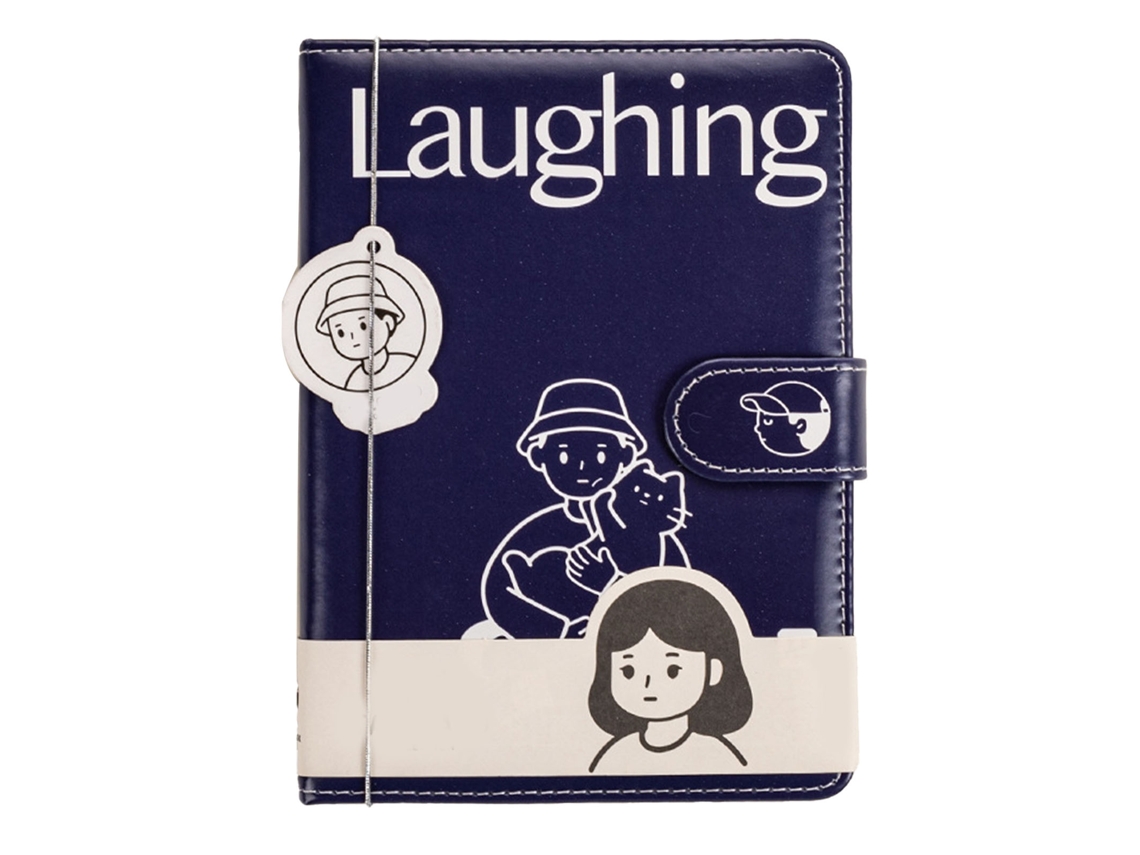 Caderno Scrapbook A5 Couro Pu Azul com Fivela Magnética Cartoon