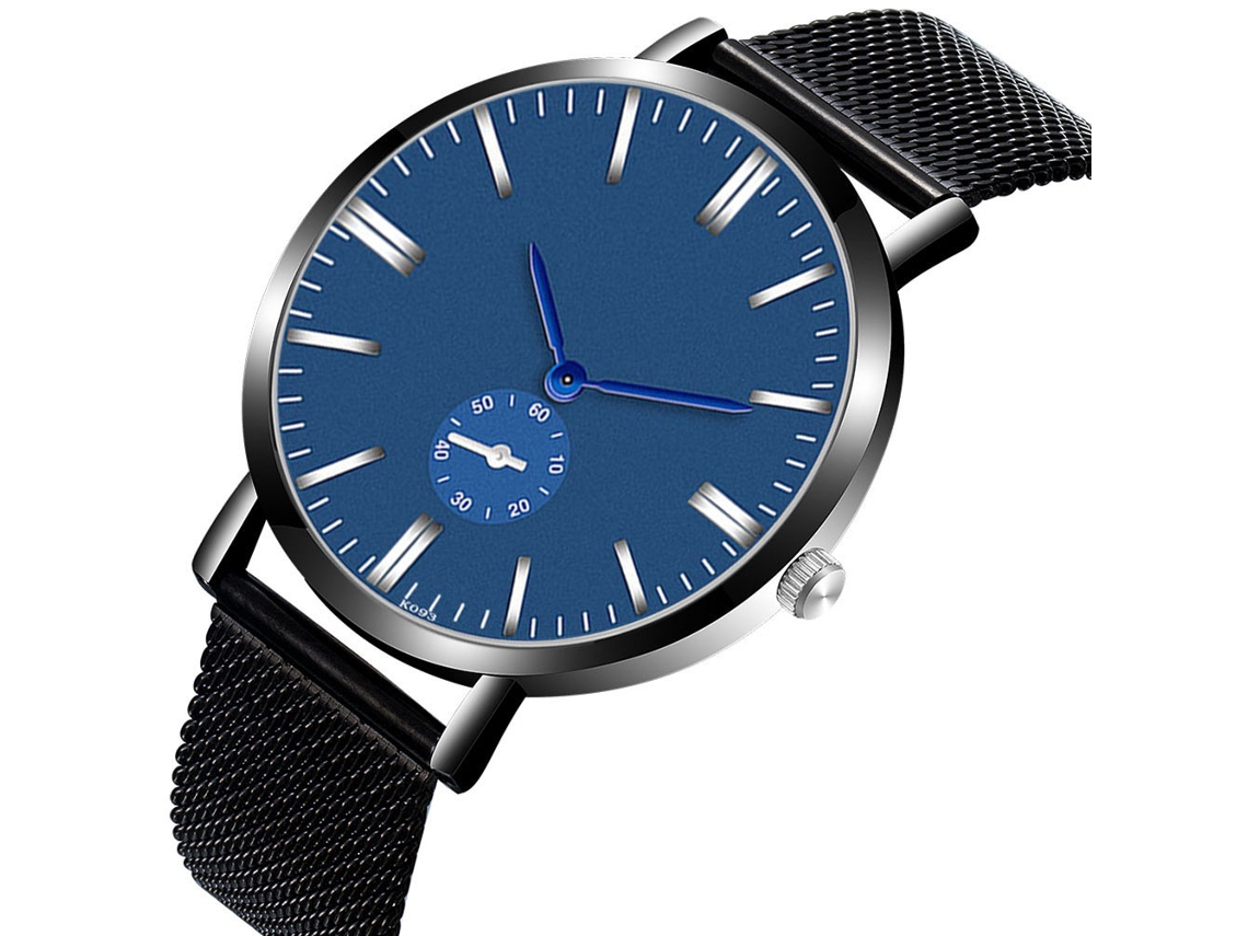 Reloj De Pulsera Para Hombres Zhoulianfa De Acero Con Correa De Malla Dial Azul
