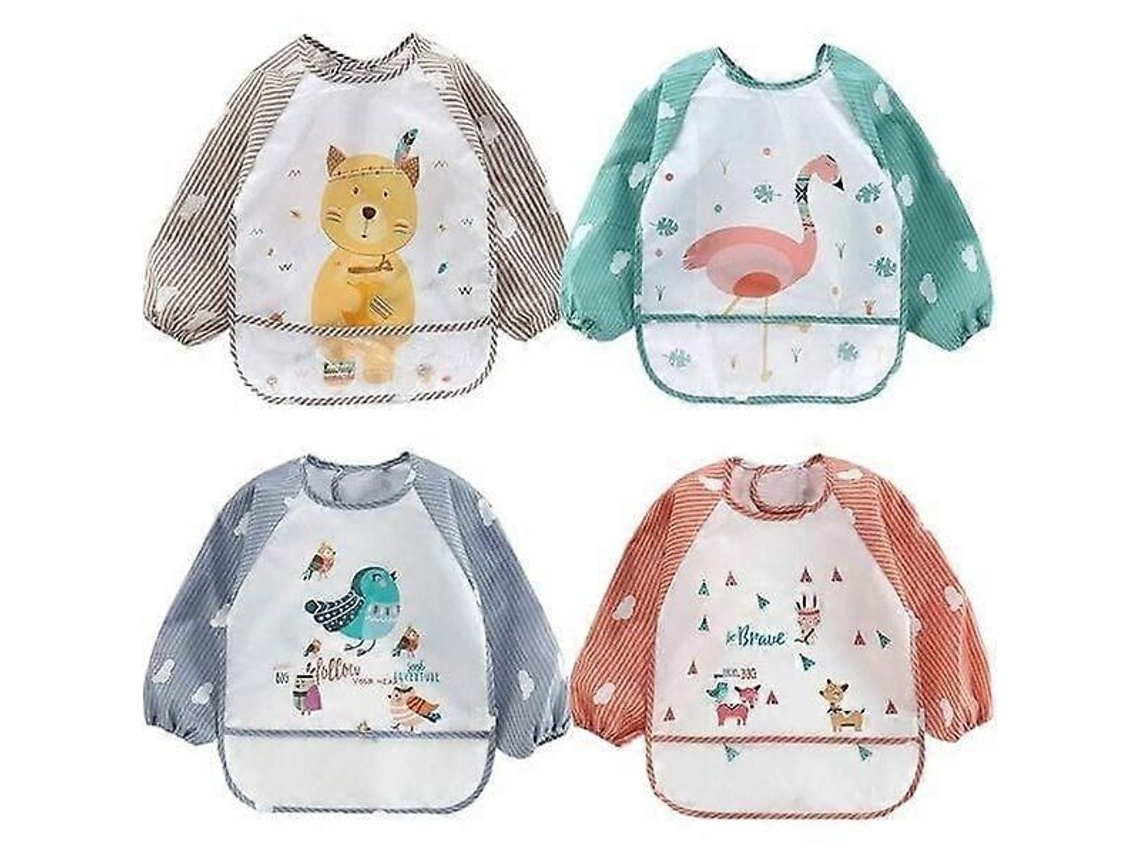Conjunto De 4 Babadores De Manga Comprida, Babadores Impermeáveis ​​sem Mangas, Babadores Elásticos, Adequados Para Crianças De 6 A 24 Meses.