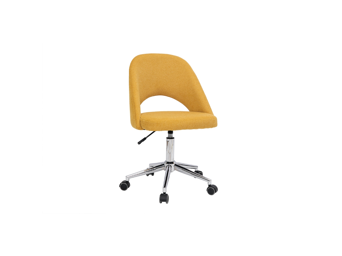 Cadeira de mesa em tecido texturizado com efeito aveludado amarelo mostarda e perna cromada Cosette MILIBOO