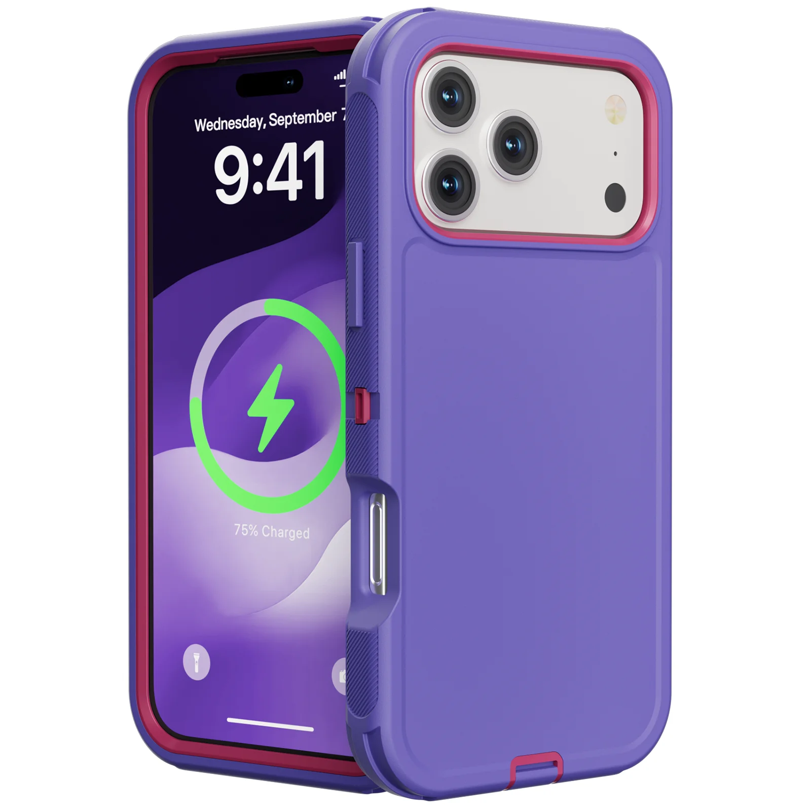 (roxo, Iphone 14 Pro) Capa Protetora Híbrida 3 Em 1 Ott Resistente A Impactos.
