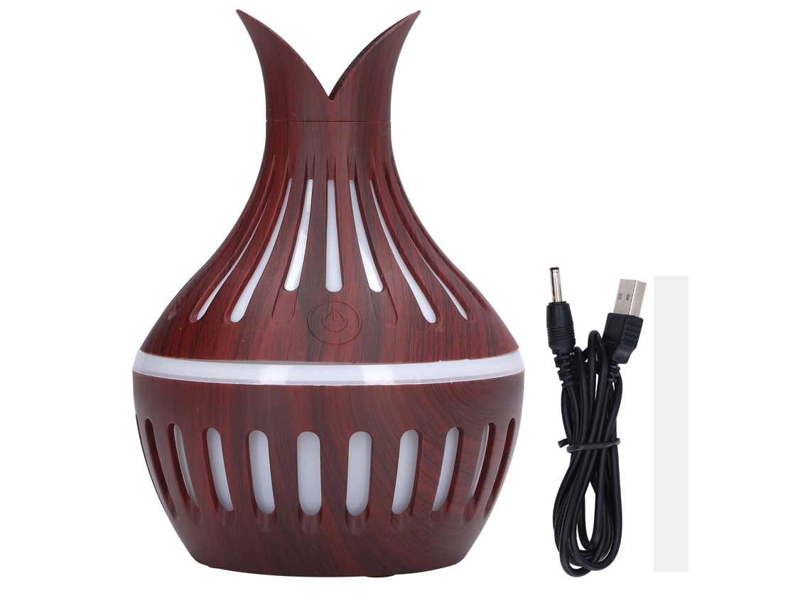 Umidificador de Ar Usb 300ml Difusor Aromaterapia com Luz Led Ambiente Grão de Madeira 5v 1a | S/MARCA