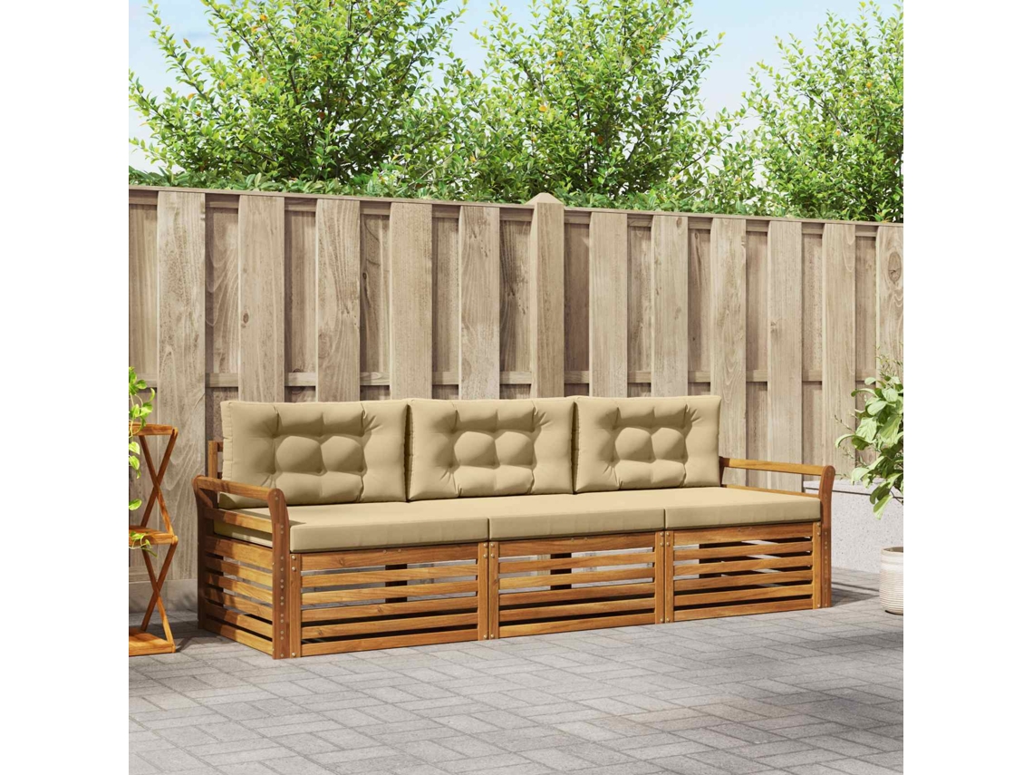 Vidaxl Conjunto De Sofás Para Exterior 3 Unid. Natural E Bege