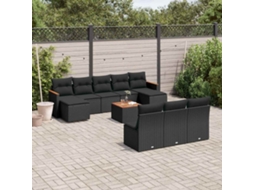 Vidaxl 11 Pcs Conjunto Sofás De Jardim C/ Almofadões Vime Pe Preto