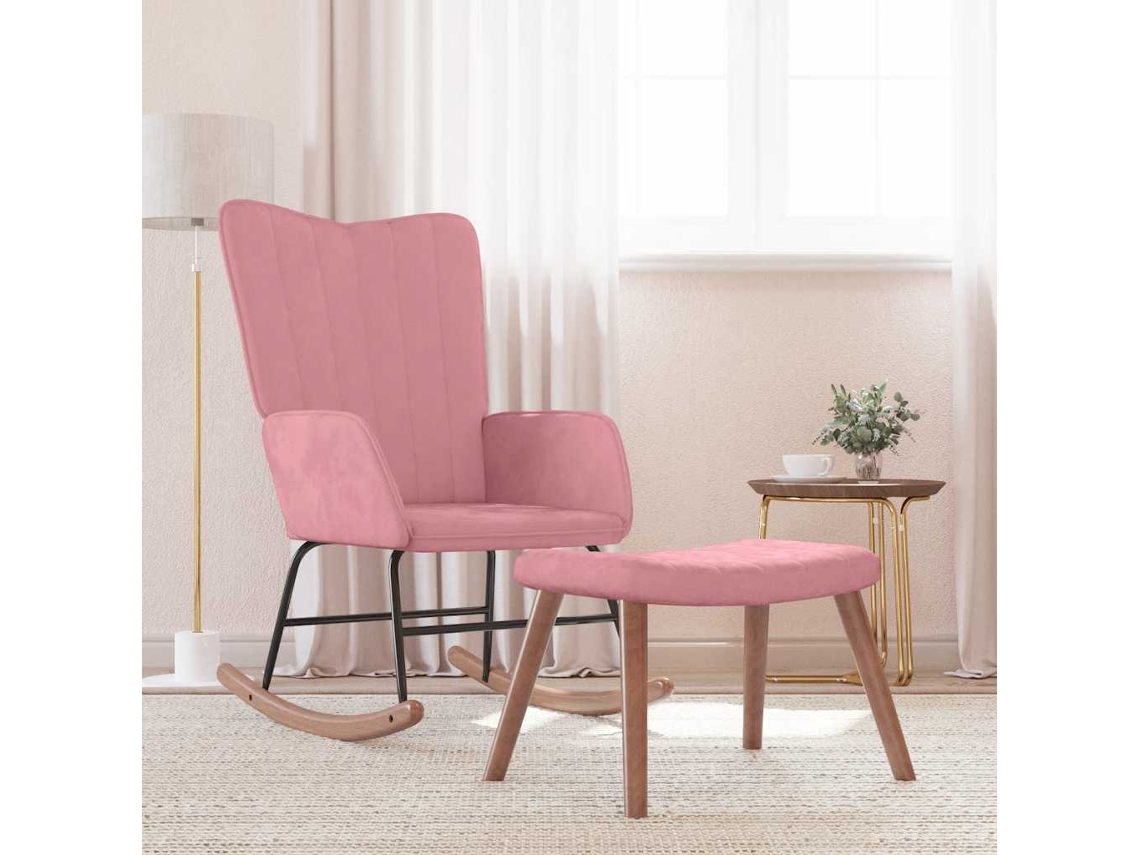 Vidaxl Cadeira De Baloiço Com Banco Veludo Rosa