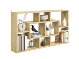 Estante de Parede Decorativa para Livros Cds com 8 Cubos 85x14.5x47.5cm Carvalho BTFORUS
