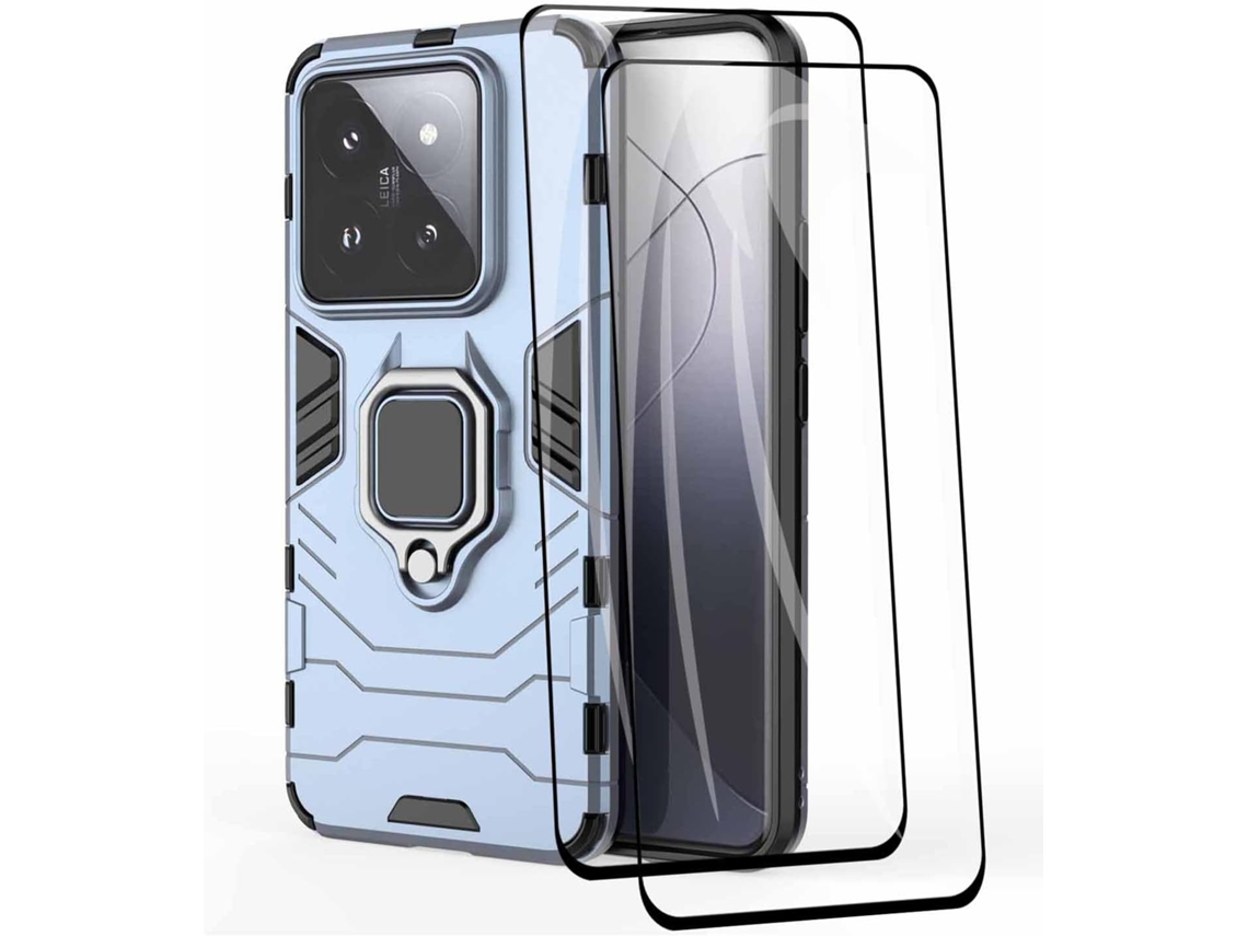 Capa Mi Anel Rotativo Híbrida Tpupc Vidros Para Xiaomi Xiaomi 14 Pro Hongwe. Magnética Azul