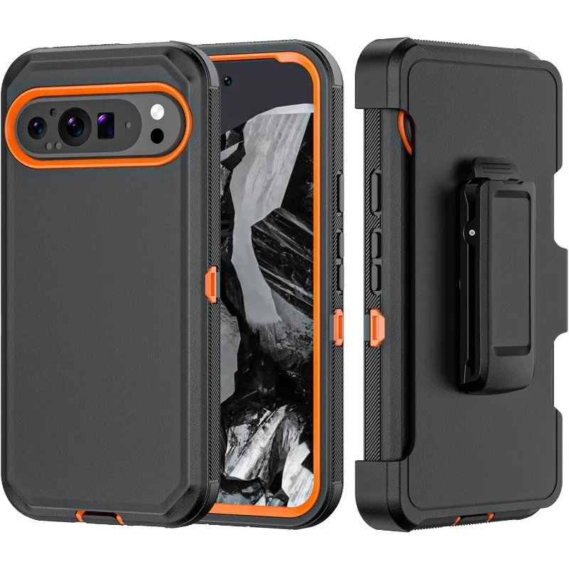 Capa Para Celular (preta/laranja, Google Pixel 10) Com Clipe, Capa Protetora Rígida À Prova De Choque.