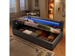 Cama Daybett 90x200cm Led Hidráulica Usb Type-c Linho Cinza