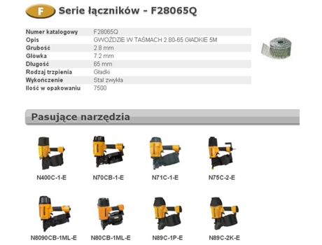 Gwozdzie F 2,80 X 65mm 7500szt. F28065q Bostitch