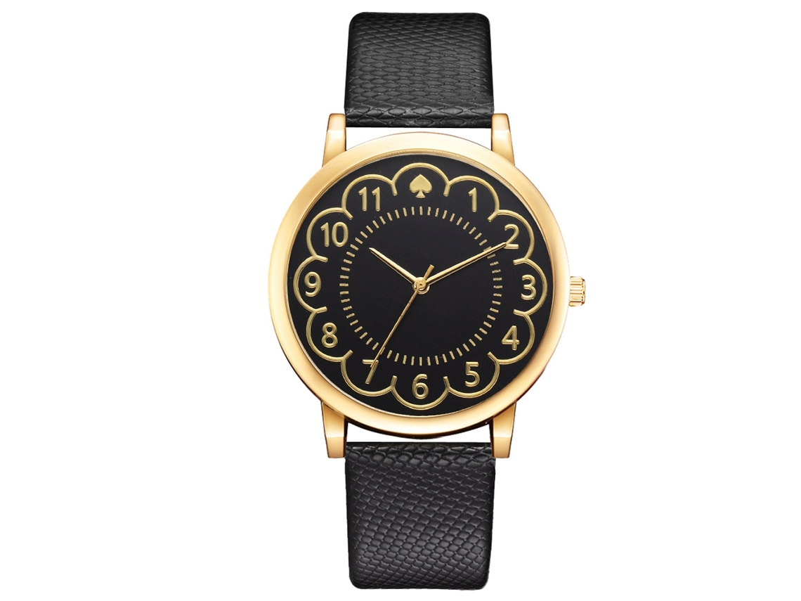 Relógio de Pulso Feminino de Moda com Pulseira Pu e Movimento de Quartzo Preto
