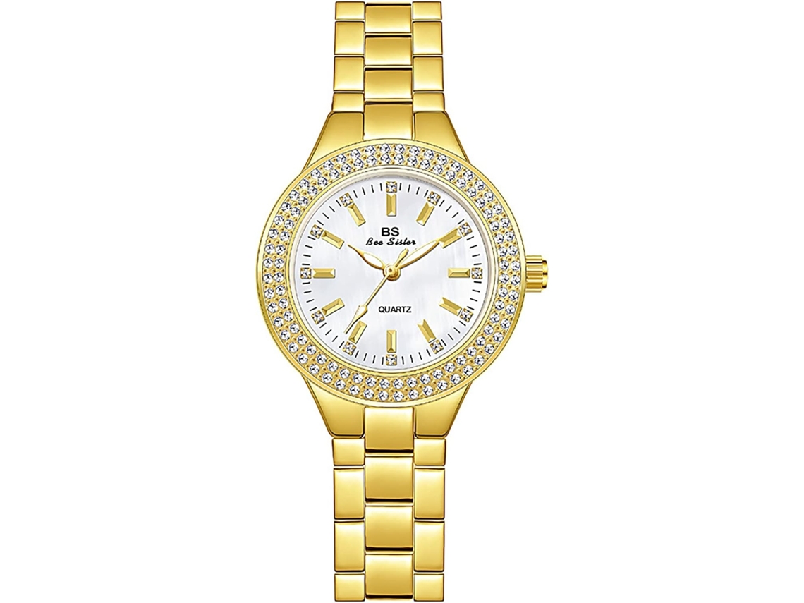 Lurelia Relógio Feminino, Movimento De Quartzo, Detalhes Com Strass, Aço Inoxidável, Prata, Dourado