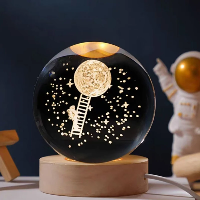 Bola de Cristal de 8 Cm com Gravação a Laser 3d, Série Astronômica MDUG (estilo 4 com Base de Led)