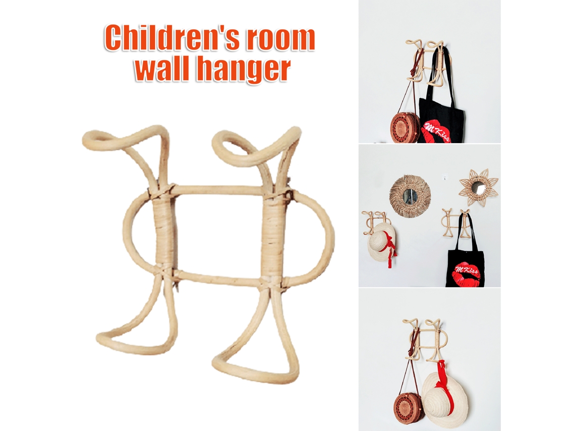 Cabide de Parede em Rattan Natural com Ganchos Duplos, Durável, Resistente, Inodoro, Fácil de Instalar e Confortável para o Quarto. Bege BRILVIBERA
