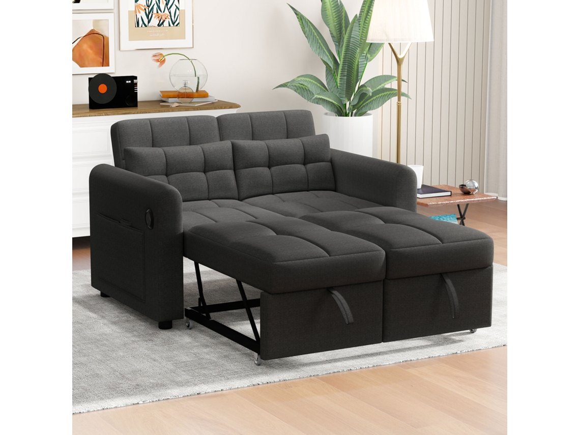 Sofá Loveseat Moderno 3 Em 1, Encosto Ajustável, Usb, Bolsos Laterais E Almofada. Ideal Para Sala, Quarto E Apartamento.