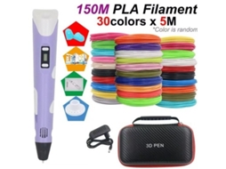 Caneta De Impressão 3d Infantil,temperatura/velocidade Ajustáveis Com Caixa De Armazenamento, 5m X 30 Cores Filamentos Pla, Roxo Digitallab