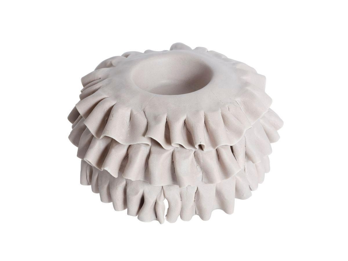 Porta velas Ruffle Bege Cinza 12 Cm BRILVIBERA