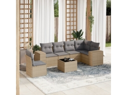 Vidaxl 7 Pcs Conjunto De Sofás P/ Jardim Com Almofadões Vime Pe Bege