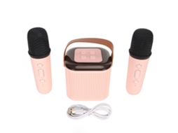 Mini Karaokê Portátil Com Caixa De Som Bluetooth, Luz Rgb E 2 Microfones Sem Fio Para Festas Em Casa Aquaforge (rosa)