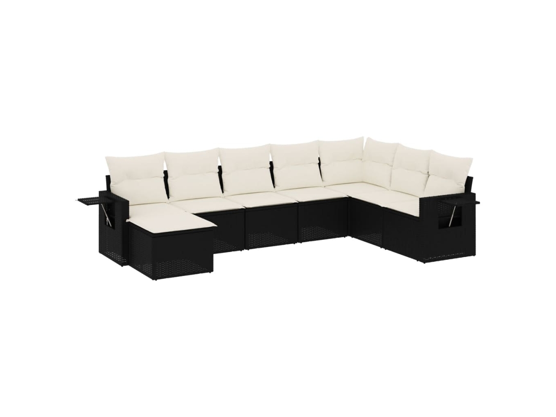 Conjunto de 8 Sofás de Jardim com Almofadões Vime Pe Preto MAISON EXCLUSIVE (8 pcs)