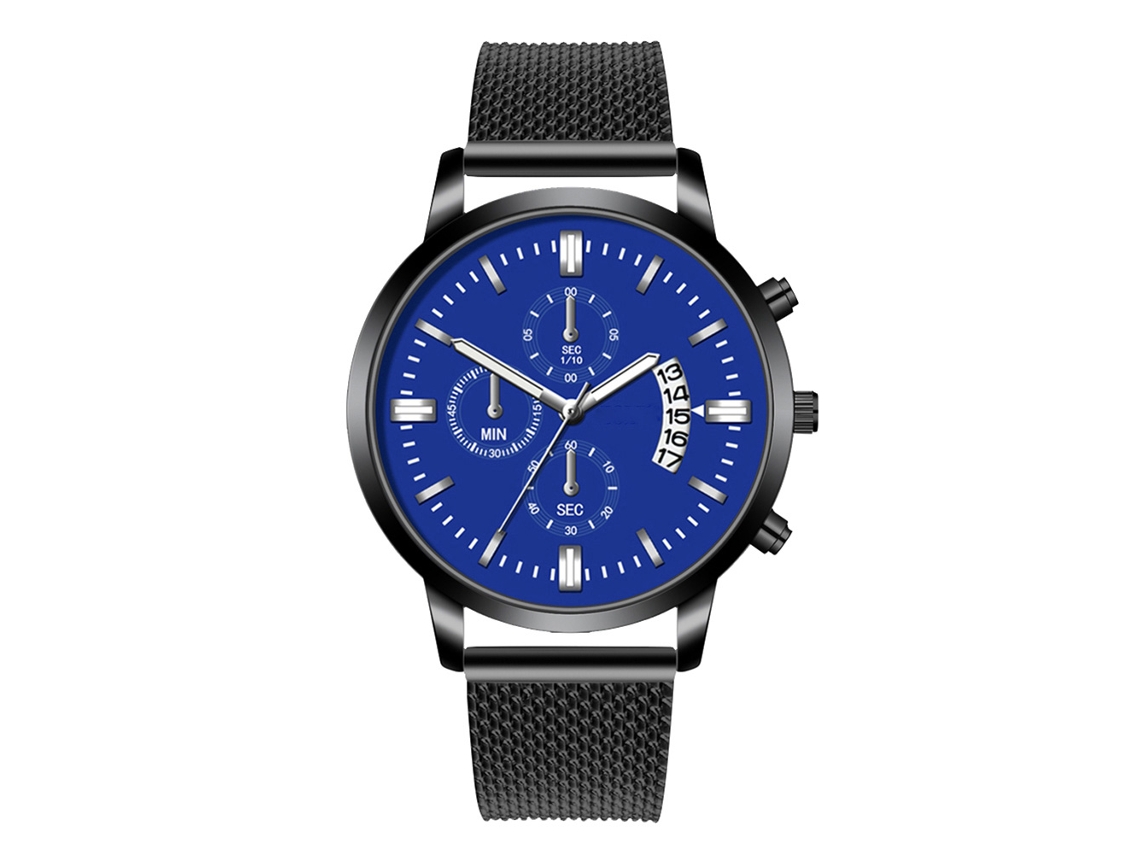 Reloj Casual Masculino De Moda Con Esfera Redonda Colorida Cuarzo Pulsera Negra Azul