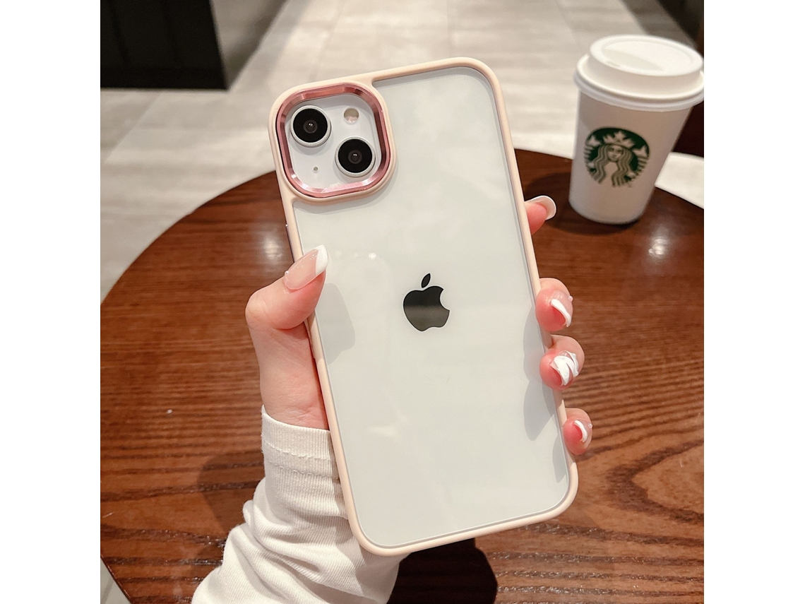 Capa Para Iphone 17 Pro Rosa E Laranja Transparente, Rígida, Com Proteção Dourada, Anel De Lente De Metal E Resistente A Impactos.
