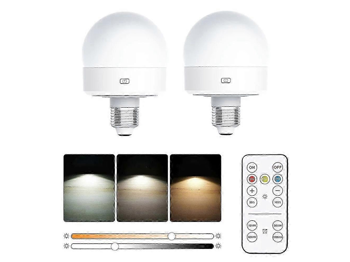2pcs E27 Rechargeable Visible Light Bulb 3 Color Temperatures Table Lamp With Remote Timer