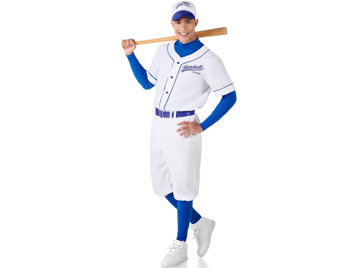 Fato de jogador de beisebol branco e azul para homem