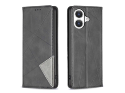 Capa Para Iphone 17 Com Compartimentos Para Cartão, Relevo Geométrico, Em Couro Pu, Preta