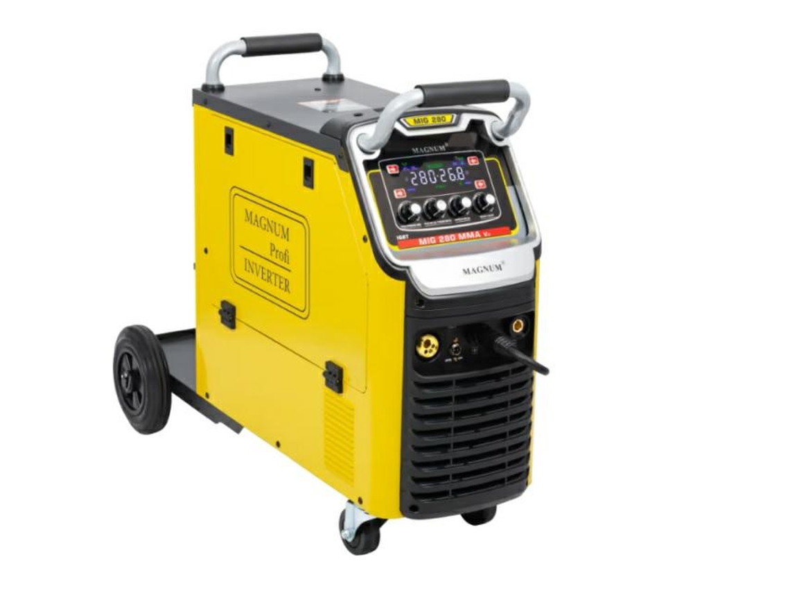Spaw.inv semiautomático. Mig 280 Mmav2 Igbt 4x4, 300a/60 400v, Mb24/5, Gp50, Mit, Cabos Mma, D300, W16p5 Magnum