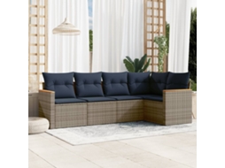 Vidaxl Conjunto De Sofá De Jardim De 5 Peças Com Almofadas Em Rattan Sintético Cinza