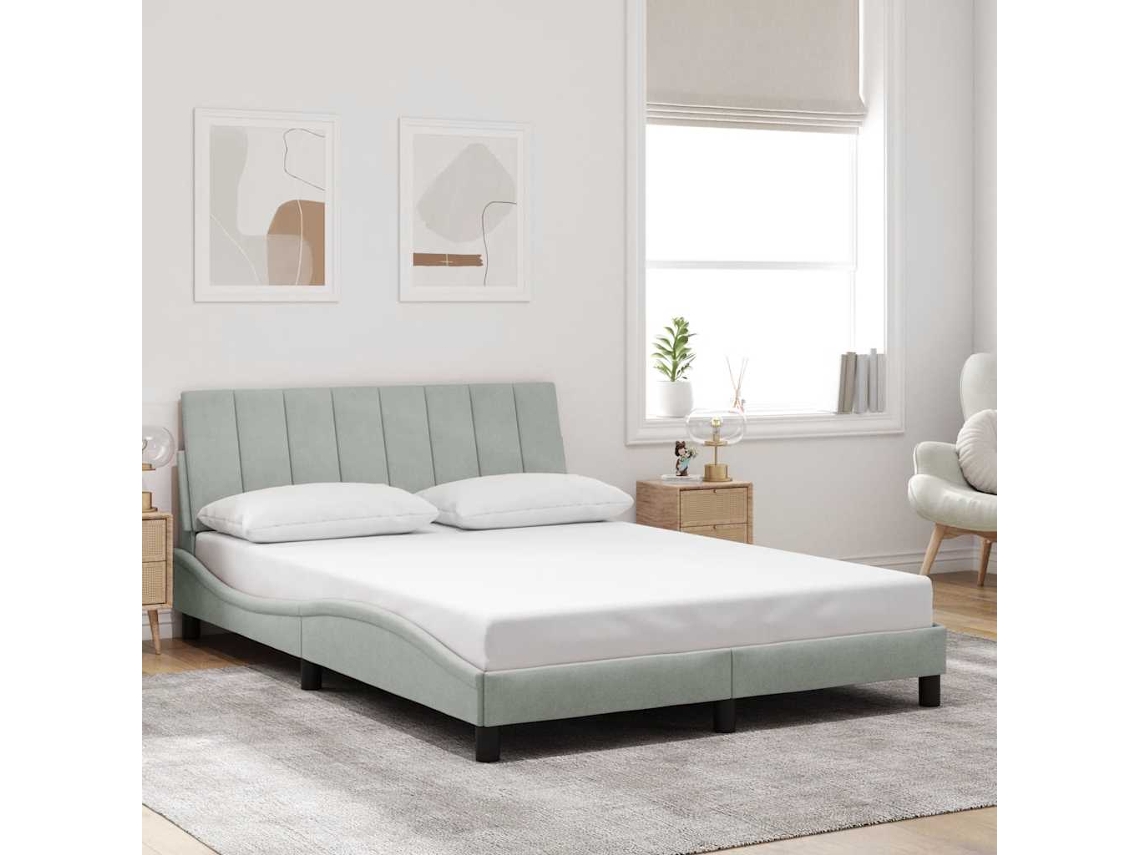 Vidaxl Estrutura De Cama Sem Colchão Hanko 140x200 Cm Veludo Cinzento-claro