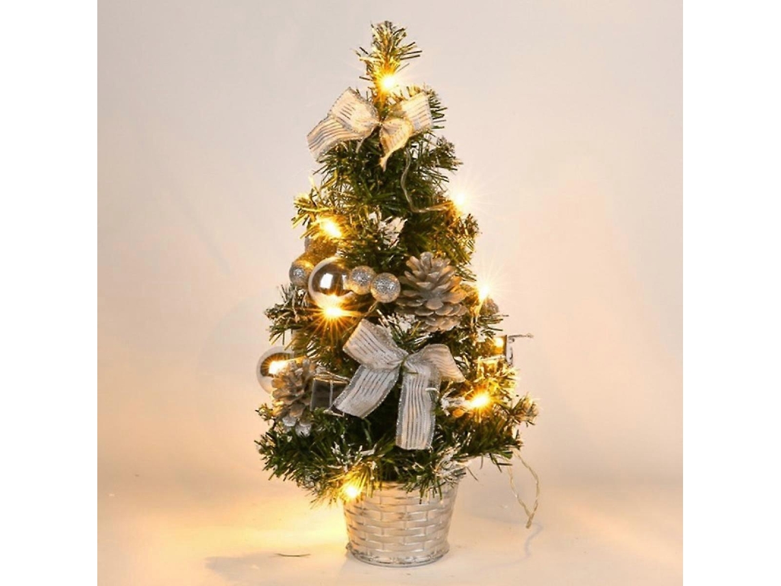 Pequena Árvore De Natal Com Luzes, Mini Árvore De Decoração De Mesa Para Casa, Escritório, Bar De Compras Olysi Shop (prata)