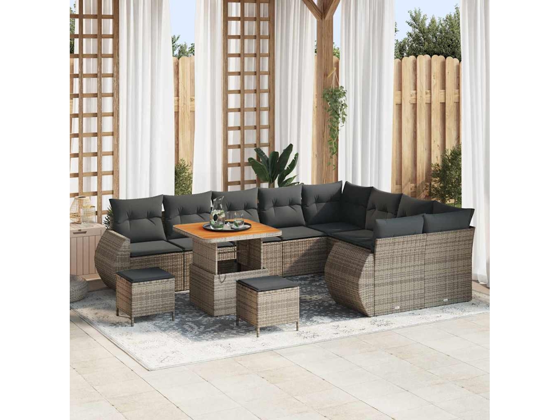 Vidaxl Conjunto De Sofá De Jardim 12 Pcs Cinzeto Vime Pe