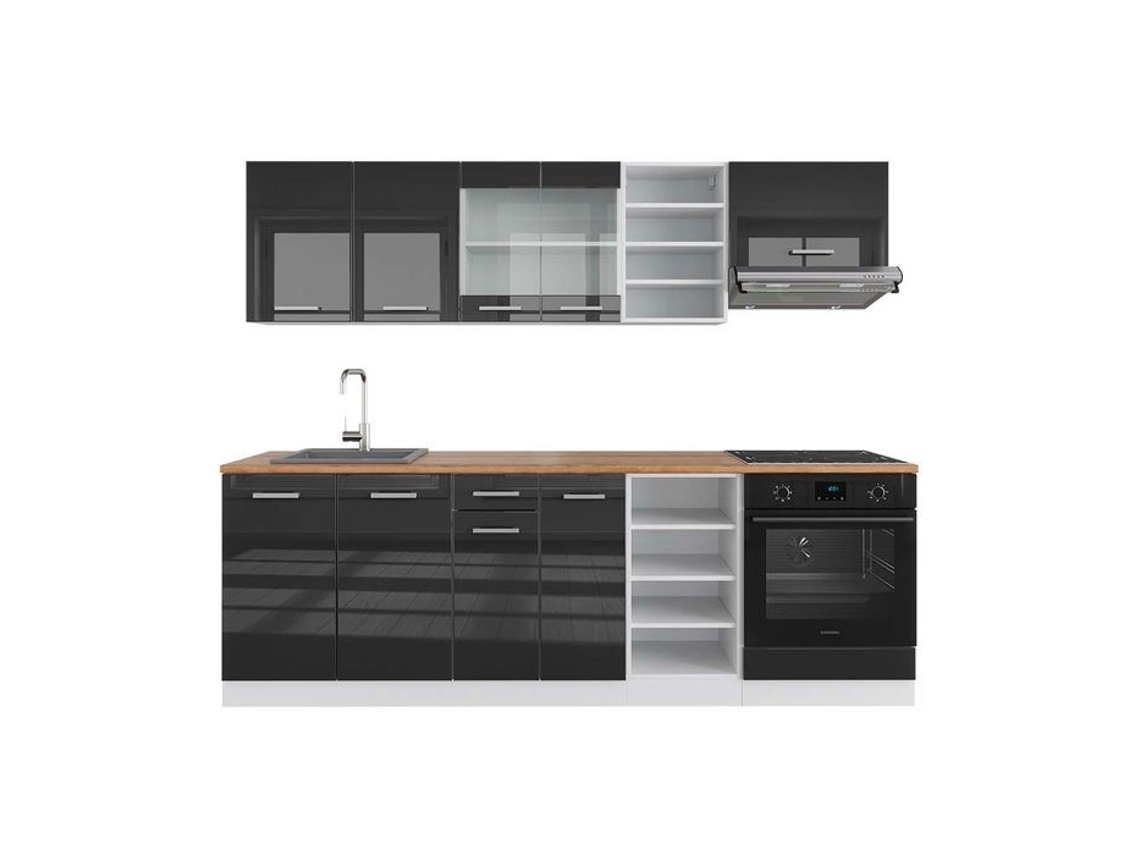 Cozinha R-Line, 240 cm, Carvalho PT, Antracite brilhante/branco, Vicco
