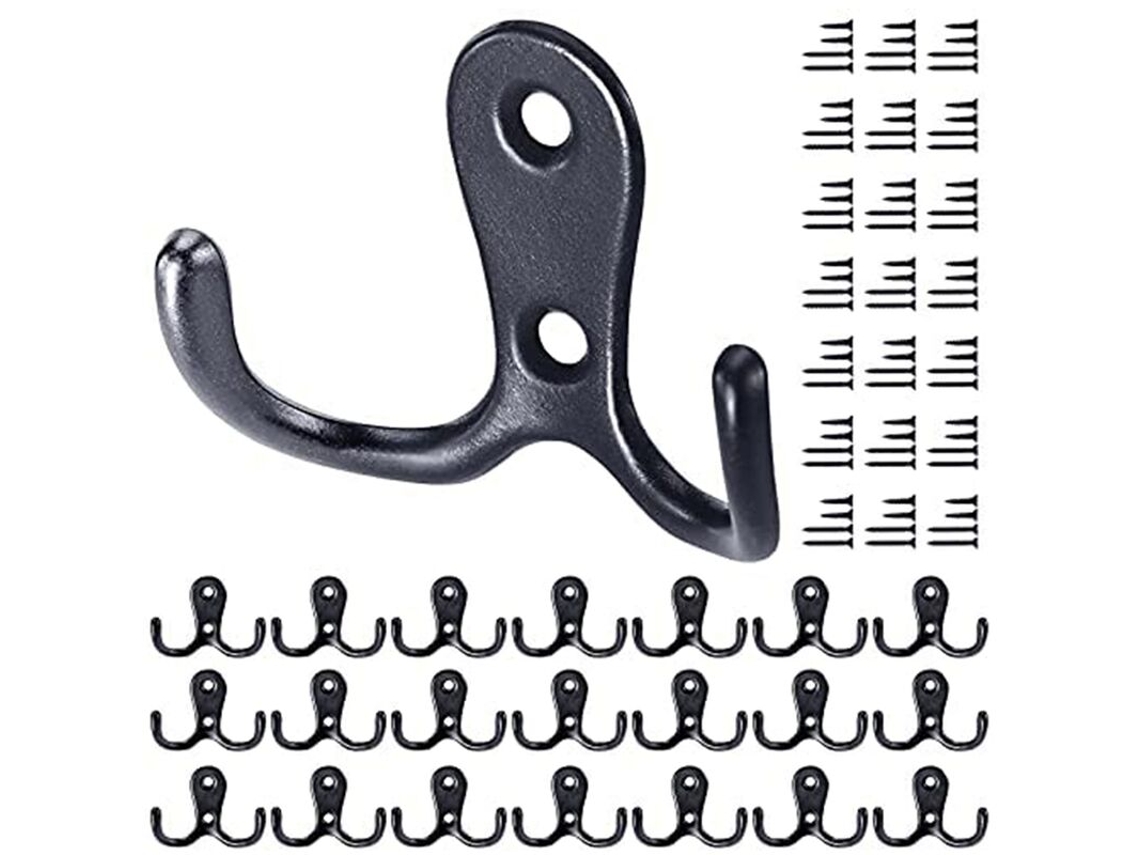 Cabides Vintage Pretos Com Parafusos De Metal, Gancho Duplo Para Parede, Ganchos Para Casa De Banho E Cozinha
