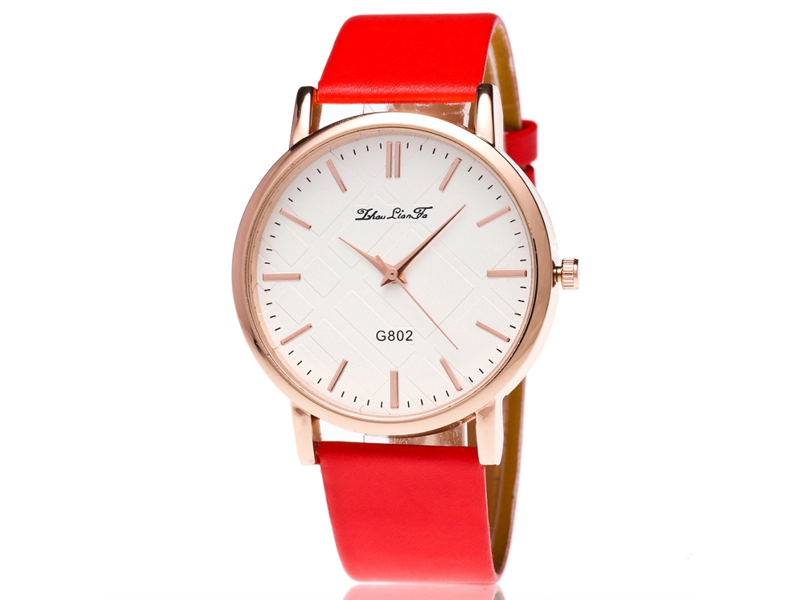 Relógio de Moda para Homem e Mulher Pulseira de Couro Pu Relógio de Quartzo Estilo Aperfeiçoado (red)